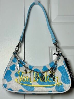 Von Dutch Blue Cow Print Shoulder Handbag